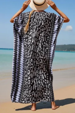 Stylish Digital Printing V-neck High-slit Loose Beach Dress Cover-up Wholesale Cover-ups -Plus-Size Dresses Sales Store BA011792 4