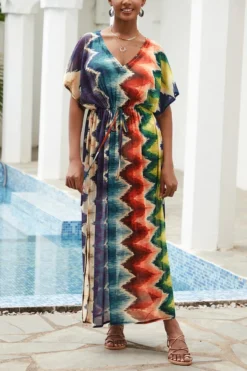 Sexy Multicolor Tie Dye Mesh V-neck Beach Dress Cover-up#4#(only Cover-up) Wholesale
