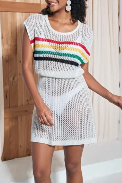 Sexy Cut Out Stripe Knitted Crew-neck Beach Mini Dress Cover-up(only Cover-up) Wholesale Cover-ups -Plus-Size Dresses Sales Store BA012230 4