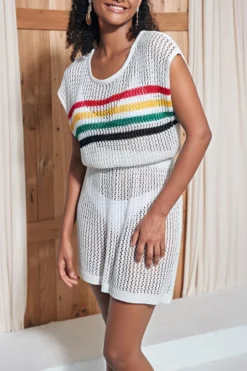 Sexy Cut Out Stripe Knitted Crew-neck Beach Mini Dress Cover-up(only Cover-up) Wholesale Cover-ups -Plus-Size Dresses Sales Store BA012230 5