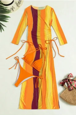 Sexy 5 Colors Gradient Color Padded Halter-neck Mesh Dress Three-piece Swimsuit Wholesale -Plus-Size Dresses Sales Store BA012697 19