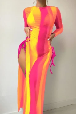 Sexy 5 Colors Gradient Color Padded Halter-neck Mesh Dress Three-piece Swimsuit Wholesale -Plus-Size Dresses Sales Store BA012697 9