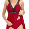 Sexy Plus Size Tape Stitching Padded Backless Sling Dress Style Tankini Set Wholesale Tankini Sets