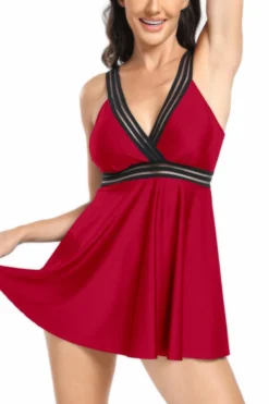 Sexy Plus Size Tape Stitching Padded Backless Sling Dress Style Tankini Set Wholesale Tankini Sets -Plus-Size Dresses Sales Store BA013467 3
