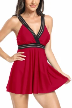 Sexy Plus Size Tape Stitching Padded Backless Sling Dress Style Tankini Set Wholesale Tankini Sets -Plus-Size Dresses Sales Store BA013467 4