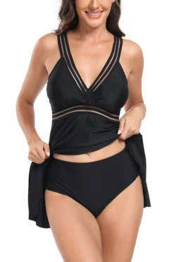 Sexy Plus Size Tape Stitching Padded Backless Sling Dress Style Tankini Set Wholesale Tankini Sets -Plus-Size Dresses Sales Store BA013467 7