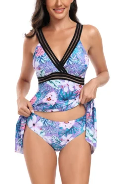 Sexy Plus Size Pineapple Printing Padded Backless Sling Dress Style Tankini Set Wholesale Tankini Sets