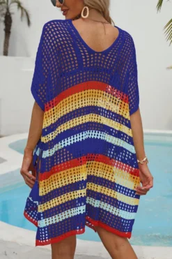 Sexy Cut Out Color-block Stripe Knitted V-neck Dress Cover-up(only Cover-up) Wholesale Cover-ups -Plus-Size Dresses Sales Store BA014370 13