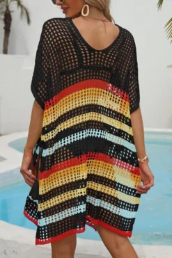 Sexy Cut Out Color-block Stripe Knitted V-neck Dress Cover-up(only Cover-up) Wholesale Cover-ups -Plus-Size Dresses Sales Store BA014370 16