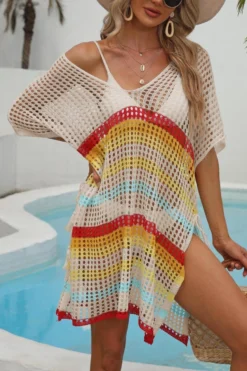 Sexy Cut Out Color-block Stripe Knitted V-neck Dress Cover-up(only Cover-up) Wholesale Cover-ups -Plus-Size Dresses Sales Store BA014370 17