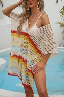 Sexy Cut Out Color-block Stripe Knitted V-neck Dress Cover-up(only Cover-up) Wholesale Cover-ups -Plus-Size Dresses Sales Store BA014370 18