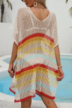 Sexy Cut Out Color-block Stripe Knitted V-neck Dress Cover-up(only Cover-up) Wholesale Cover-ups -Plus-Size Dresses Sales Store BA014370 19