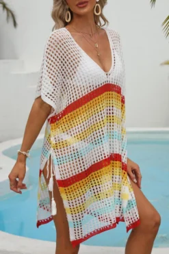 Sexy Cut Out Color-block Stripe Knitted V-neck Dress Cover-up(only Cover-up) Wholesale Cover-ups -Plus-Size Dresses Sales Store BA014370 7