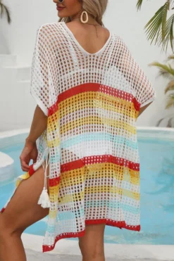 Sexy Cut Out Color-block Stripe Knitted V-neck Dress Cover-up(only Cover-up) Wholesale Cover-ups -Plus-Size Dresses Sales Store BA014370 8