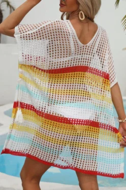 Sexy Cut Out Color-block Stripe Knitted V-neck Dress Cover-up(only Cover-up) Wholesale Cover-ups -Plus-Size Dresses Sales Store BA014370 9