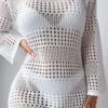Sexy 3 Colors Hollow Out Knitted Long Sleeve Mini Dress Cover-up(only Cover-up) Wholesale Cover-ups