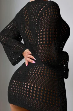 Sexy 3 Colors Hollow Out Knitted Long Sleeve Mini Dress Cover-up(only Cover-up) Wholesale Cover-ups -Plus-Size Dresses Sales Store BA015767 11