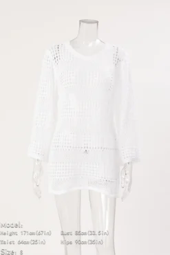 Sexy 3 Colors Hollow Out Knitted Long Sleeve Mini Dress Cover-up(only Cover-up) Wholesale Cover-ups -Plus-Size Dresses Sales Store BA015767 1714187421889 12