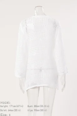 Sexy 3 Colors Hollow Out Knitted Long Sleeve Mini Dress Cover-up(only Cover-up) Wholesale Cover-ups -Plus-Size Dresses Sales Store BA015767 1714187422009 14