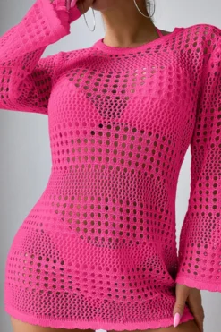 Sexy 3 Colors Hollow Out Knitted Long Sleeve Mini Dress Cover-up(only Cover-up) Wholesale Cover-ups -Plus-Size Dresses Sales Store BA015767 7