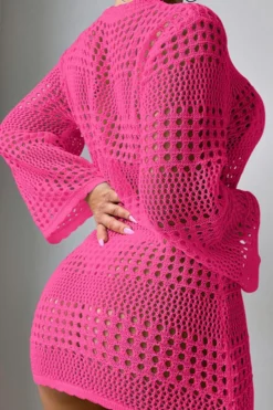 Sexy 3 Colors Hollow Out Knitted Long Sleeve Mini Dress Cover-up(only Cover-up) Wholesale Cover-ups -Plus-Size Dresses Sales Store BA015767 8