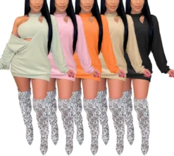 Autumn New Plus Size Solid Color Stretch Vest With V-neck Mini Dress Stylish Two-piece Set Wholesale Plus-Size Dresses -Plus-Size Dresses Sales Store DA002191 11