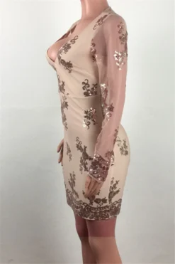 Autumn New Plus Size Sequins Decorated Stretch V-neck Back Zip-up Elegant Dress Wholesale -Plus-Size Dresses Sales Store a22550 5