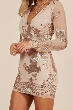 Autumn New Plus Size Sequins Decorated Stretch V-neck Back Zip-up Elegant Dress Wholesale -Plus-Size Dresses Sales Store a22550 6