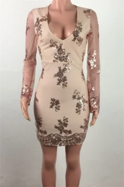 Autumn New Plus Size Sequins Decorated Stretch V-neck Back Zip-up Elegant Dress Wholesale -Plus-Size Dresses Sales Store a22550 7