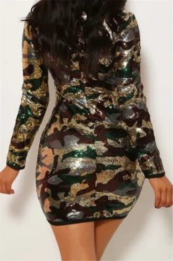 Autumn Winter New Sequins Decorated Stretch V-neck Back Zip-up Sexy Camo Dress Wholesale -Plus-Size Dresses Sales Store a22614 8