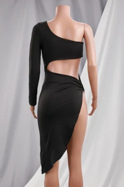 Autumn New Solid Color Stretch One-shoulder Hollow Ring Link Sexy Elegant Dress Wholesale 31 Autumn New Solid Color Stretch One-shoulder Hollow Ring Link Sexy Elegant Dress Wholesale -Plus-Size Dresses Sales Store a22655 black r 3