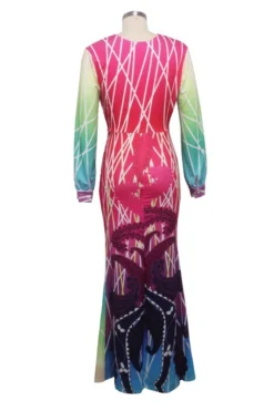 Autumn New Plus Size Four Colors Digital Print V-neck Slit Elegant Length The Floor Dress Wholesale Plus-Size Dresses -Plus-Size Dresses Sales Store a22674 11