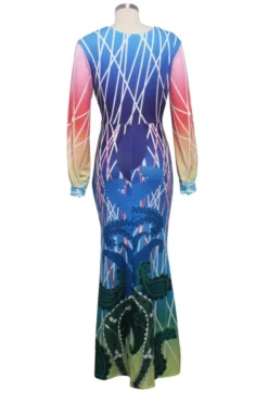 Autumn New Plus Size Four Colors Digital Print V-neck Slit Elegant Length The Floor Dress Wholesale Plus-Size Dresses -Plus-Size Dresses Sales Store a22674 12