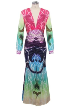 Autumn New Plus Size Four Colors Digital Print V-neck Slit Elegant Length The Floor Dress Wholesale Plus-Size Dresses -Plus-Size Dresses Sales Store a22674 14