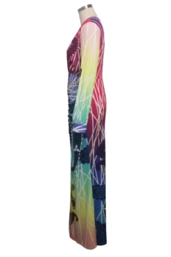 Autumn New Plus Size Four Colors Digital Print V-neck Slit Elegant Length The Floor Dress Wholesale Plus-Size Dresses -Plus-Size Dresses Sales Store a22674 16