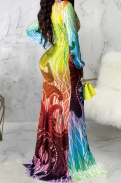 Autumn New Plus Size Four Colors Digital Print V-neck Slit Elegant Length The Floor Dress Wholesale Plus-Size Dresses -Plus-Size Dresses Sales Store a22674 4