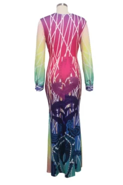 Autumn New Plus Size Four Colors Digital Print V-neck Slit Elegant Length The Floor Dress Wholesale Plus-Size Dresses -Plus-Size Dresses Sales Store a22674 7