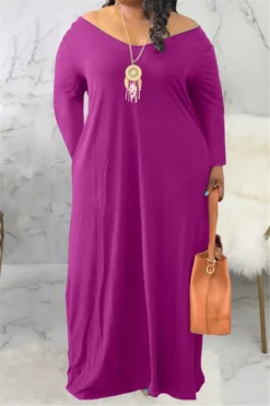 Plus Size Solid Color Stretch Hooded Pockets Stylish Casual Loose Dress Wholesale Casual Dresses