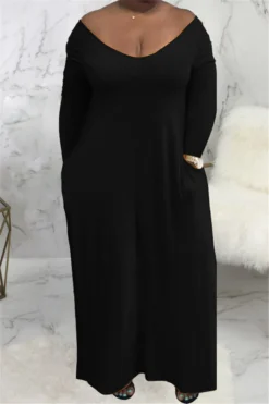 Plus Size Solid Color Stretch Hooded Pockets Stylish Casual Loose Dress Wholesale Casual Dresses -Plus-Size Dresses Sales Store a22933 4