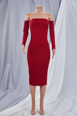 Autumn New Plus Size Solid Color Ribbed Fabric Stretch Off-shoulder Stylish Midi Dress Wholesale Plus-Size Dresses -Plus-Size Dresses Sales Store aa000860 rose red r 1