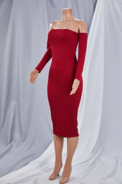 Autumn New Plus Size Solid Color Ribbed Fabric Stretch Off-shoulder Stylish Midi Dress Wholesale Plus-Size Dresses -Plus-Size Dresses Sales Store aa000860 rose red r 2