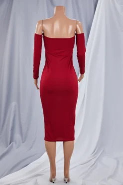 Autumn New Plus Size Solid Color Ribbed Fabric Stretch Off-shoulder Stylish Midi Dress Wholesale Plus-Size Dresses -Plus-Size Dresses Sales Store aa000860 rose red r 3