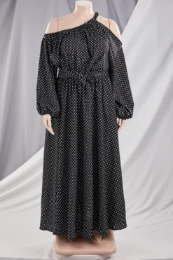Autumn Dot Batch Printing Plus Size L-4XL New Stylish Inelastic Loose Casual Maxi Dress Wholesale 23 Autumn Dot Batch Printing Plus Size L-4XL New Stylish Inelastic Loose Casual Maxi Dress Wholesale -Plus-Size Dresses Sales Store aa002143 black r 1