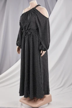 Autumn Dot Batch Printing Plus Size L-4XL New Stylish Inelastic Loose Casual Maxi Dress Wholesale 24 Autumn Dot Batch Printing Plus Size L-4XL New Stylish Inelastic Loose Casual Maxi Dress Wholesale -Plus-Size Dresses Sales Store aa002143 black r 2