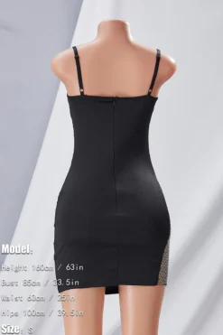 S-3XL Plus Size Summer New Stylish Two Colors Rhinestone See-through Mesh Stitching Stretch Slim Adjustable Sling Sexy Mini Dress Wholesale -Plus-Size Dresses Sales Store aa006286 black s 3