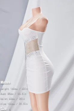 S-3XL Plus Size Summer New Stylish Two Colors Rhinestone See-through Mesh Stitching Stretch Slim Adjustable Sling Sexy Mini Dress Wholesale -Plus-Size Dresses Sales Store aa006286 white s 2
