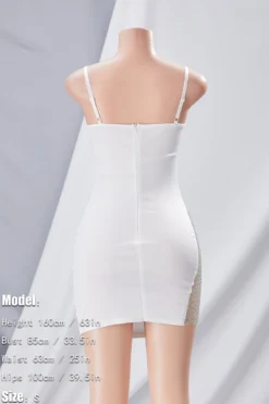 S-3XL Plus Size Summer New Stylish Two Colors Rhinestone See-through Mesh Stitching Stretch Slim Adjustable Sling Sexy Mini Dress Wholesale -Plus-Size Dresses Sales Store aa006286 white s 3