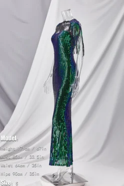 Summer New Two Colors See Through Mesh Patchwork Micro-elastic Sequin Decor Stretch Tassel Elegant High Quality Maxi Dress Wholesale Tank & Cami Dresses -Plus-Size Dresses Sales Store aa006982 green s 2 1