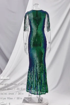 Summer New Two Colors See Through Mesh Patchwork Micro-elastic Sequin Decor Stretch Tassel Elegant High Quality Maxi Dress Wholesale Tank & Cami Dresses -Plus-Size Dresses Sales Store aa006982 green s 3 1