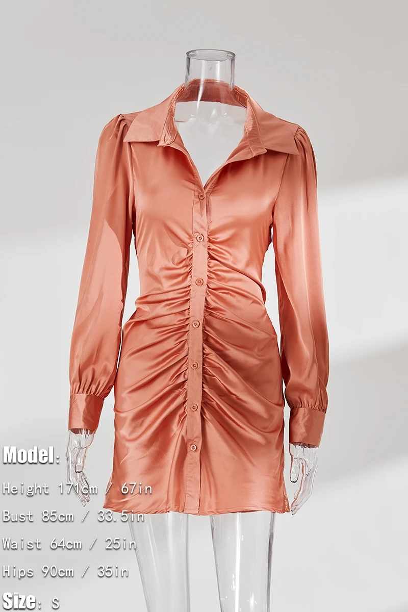 Autumn New Two Colors Slight Stretch Satin Single-breasted Backless Lace-up Stylish Sexy Shirt Mini Dress Wholesale Cut Out Dresses 2 Autumn New Two Colors Slight Stretch Satin Single-breasted Backless Lace-up Stylish Sexy Shirt Mini Dress Wholesale Cut Out Dresses - Image 2